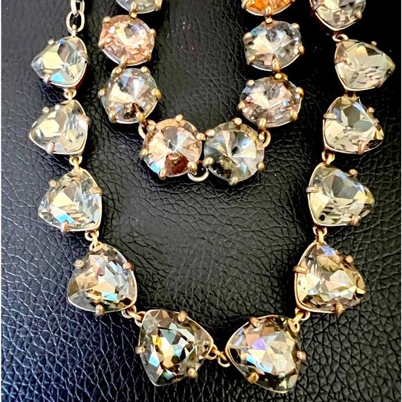 Stella & Dot Rhinestone Necklace Bracelet Set Light Amber Gold Tone Setting - Picture 6 of 9